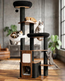 Purrlato 63" Modern Cat Tree Tower for Indoor Cats, Heavy Duty Cat Trees for Large Cat, Adult Maine Coon Cat Tree Tower with Scratching Post, Extra Large Top Perch, Cat Condos, Jet Black