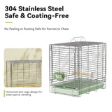 YOOSO WING Bird Carrier Travel Cage - 304 Stainless Steel Portable Folding Bird Travel Cage with Parrot Feeder Cups & Standing Perch for Smaller Birds Conures Lovebird Cockatiel Parakeets (Green)