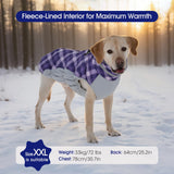 FUAMEY Dog Coat for Large Dogs,Waterproof Dog Winter Jacket with Harness Built in Puppy Cold Weather Coats Reflective Pet Vest with Zipper Warm Fleece Dogs Snowsuit Windproof Purple Plaid XL