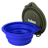 PetBonus 2-Pack Silicone Collapsible Dog Bowls, BPA Free Dishwasher Safe, Portable Foldable Expandable Travel Bowl, Food Water Feeding Cup Dish for Dogs Cats with 2 Carabiners (Army Green, Blue)