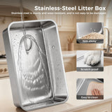 GTPLAYER Stainless Steel Cat Litter Box XL - Extra Large High-Sided Open-Top Metal Litter Box for Large & Multi-Cat Homes, Splash Guard, Low Entry, Easy Clean 304 Steel with Step, Mat & Scoop, White