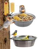 2 Pack 8.5" Squirrel and Bird Feeder for Outside Tree/Fence, Removable Metal Bowl Feeder with Drainage Holes, Adding 1 for Squirrel Watering or Bird Bath/Swim, Sturdy Easy Clean Feeders for Outdoor