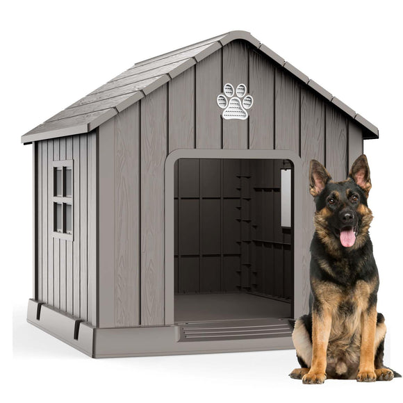 EasyUp Dog House Outdoor Indoor,Dog House Weatherproof Resin Shelter with Air Vents and Elevated Floor for Small Medium Large Dogs,Easy Clean and Assemble(31.18 * 33.7 * 32.52in,Coffee)
