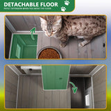 Weatherproof Outdoor Cat House with Large Balcony, 2-Story Feral Shelter