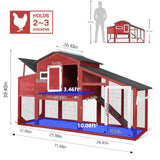 PetsCosset 71.3" Chicken Coop Wooden Backyard Hen House Indoor Outdoor Two Story Poultry Cage with Run, Chicken Nesting Box, Pull Out Trays and Anti-Slip Asphalt Ramp