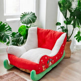 Interesting Red Christmas Cat Dog Bed, Pet Sleigh Bed, Sofa, Indoor and Outdoor Plush Synthetic Fur, Christmas Holiday Themed Pet Bed, Washable and Highly Durable (CC)