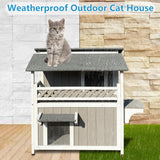 Gowoodhut Feral Cat Shelter Outdoor Weatherproof Houses for Cats Two Story Wooden Cat House Outside Feral Cat House with Balcony Waterproof, Escape Doors