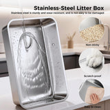 GTPLAYER Stainless Steel Litter Box for Big & Multiple Cats, Easy Clean Odor-Resistant Design, High Sided Leak-Proof Litter Box with Mat & Scoop – Grey 1 Pack