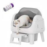 PetPivot Open Top Self Cleaning Cat Litter Box, Automatic Litter Box with 7 Pairs of Safety Sensors, Anti-Pinch Protection and Easy Access Step for Senior Cats, White Grey
