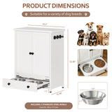 Dog Feeding Station with Storage, Metal Dog Food Storage Cabinet with 2 Elevated Bowls and 3 Hooks, Pet Feeding Station and Dogs Food Storage Organizer