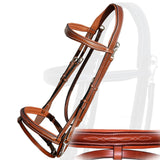 Exion Quick Change Snap English Bridle for Horses – Soft Lined Anatomical Jumping Bridle with Rubber Reins – Snap-On Crown & Cheekpiece – Wave Padded Browband & Raised Noseband – Horse Tack Set