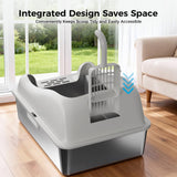 GTPLAYER Stainless Steel Litter Box for Big & Multiple Cats, Easy Clean Odor-Resistant Design, High Sided Leak-Proof Litter Box with Mat & Scoop – Grey 1 Pack