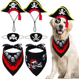 Velmitten 6 Pieces Dog Pirate Halloween Costumes Include Skull Print Hat Pirate Skull Bandana and Eye Patch Set Halloween Cosplay Party for Pet Hat Dress up Costume Accessories