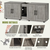 GAOMON Litter Box Enclosure with Double Cage, Cat House,Hidden Litter Box Enclosure Furniture for 2 Cats, Wooden Enclosed Cat Litter Box Furniture,55”L x 17.7”W x 22.5”H, Grey