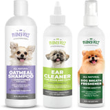 Mighty Petz 2-in-1 Oatmeal Dog Shampoo + Mighty Petz Dog Ear Cleaner Solution + 2-in-1 Dog Breath Freshener Spray & Water Additive Bundle