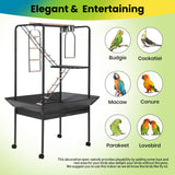 Garvee 64'' H Inch Birdcage Stand Play Center with Perches and Ladders, Indoor Outdoor Playground for Birds, Bird Playstand w/Rotated Ring Removable Tray, Lockable Caster, for Macaw and Parakeet