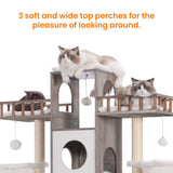 Heybly Cat Tree with Litter Box Enclosure for Indoor Big Cat, Cat Tower for Large Cats 20lbs Heavy Duty, Modern Cat Condo Furniture with Scratching Posts, Rustic Gray HCT110SG