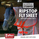 Jeffers Romper Stomper Ripstop Fly Sheet for Horses with Detachable Neck Cover & Belly Flap, 78" - Breathable Lightweight, Horse Tack for Summer Turnout, UV & Fly Protection Sheet - Grey & Red