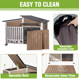 GUTINNEEN Large Heated Dog House Insulated Outdoor Weatherproof Dog Kennel with Safe Heating Pad, Chew-Proof Metal Frame, Rotatable Spill-Proof Bowl for Medium to Large Dog Breeds (Light Brown)
