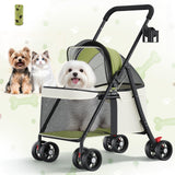 GTPLAYER Foldable Pet Stroller for Small Dogs & Cats up to 33 lbs, Pet Stroller with 360° Swivel Lockable Front Wheels, Rear Brakes, Safety Tethers, Breathable Mesh, Cup Holder, Lime Green