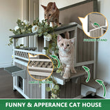 Weatherproof Outdoor Cat House with Large Balcony, 2-Story Feral Shelter
