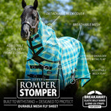 Jeffers Romper Stomper Durable Mesh Fly Sheet for Horses with Detachable Neck, 81" – Heavy Duty Breathable Textilene Mesh Horse Sheet, UV & Insect Protection, Summer Turnout Rug - Turquoise & Lime