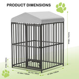 Large Outdoor Dog Kennel with Waterproof Cover, Large Dog House with Feeding Doors, Heavy Duty Dog Enclosures for Garden Backyard Courtyard（4×4×6FT）