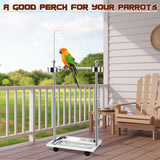 Tandefio Parrot Stand Bird Play Stand 21.65 x 15.35 x 27.95 Inches Large Metal Stainless Steel Bird Playstand Adjustable Height Perch with Universal Wheels and Feeding Bowls
