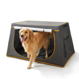 BUMUBI 43 Inch Collapsible Travel Dog Crate for Medium Large Dogs, Portable Travel Kennel with Storage Pocket, Mesh Windows for Indoor & Outdoor Travel, 43.3” L x 24 ”W x 16.14 ”H, Dark Grey