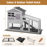 GUTINNEEN Rabbit Hutch for Outdoor Indoor Use, Bunny Cage with PVC Layer and Bottom Wire Netting, Wooden Chicken Coop Rabbit House with UV Roof, Leakproof Tray, Run