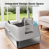 GTPLAYER Stainless Steel Litter Box for Big & Multiple Cats, EasyClean Odor-Resistant Design, High Sided Leak-Proof Litter Box withMat 8 Scoop- Grey 2 Pack