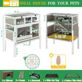 Ketive Guinea Pig Cages Indoor, 3-Story Wooden Small Animal Cage with Stand, Rabbit Hutch with Ramps, Removable Hammock & Hideout, Leak-Proof Pull-Out Tray Habitat for Hamsters, Guinea Pigs, Rabbits