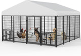 ROOMTEC Large Dog Kennel Outdoor Pet Pens Dogs Run with 4 Bowls (10' L x 10' W x 6.5'H)