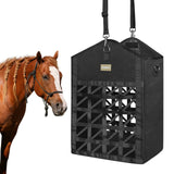 MIYABALA Ultra-Slow Feed Hay Bags for Horses,Two-Sided Premium Oxford Hay Bags with Large Opening,Top with Hook-and-Loop Closure,Adjustable Dual-Purpose Strap for Easy Hanging (Black, Large 1 Pack)