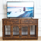 Dog Crate Furniture with 5 Doors, 58" Wooden Dog Kennel End Table with Large Capacity Drawers, Dog House with Openable Divider for Small/Medium/Large Dog,Dog Cage,Side End Table (Rustic Brown)