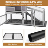 GUTINNEEN Rabbit Hutch for Outdoor Indoor Use, Bunny Cage with PVC Layer and Bottom Wire Netting, Wooden Chicken Coop Rabbit House with UV Roof, Leakproof Tray, Run