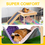 BESNEW Enlarged Guinea Pig Hammock with Platform and Stairs,Wooden Small Animal Hideout for Guinea Pigs Bunny Ferret Hamster Hiding Sleeping Activities(Single)