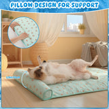 DoubleFill 4 Pack Cooling Pet Mats 15.7" x 23.6" Cooling Dog Beds with Supportive Pillow Self Ice Washable Cool Pads Summer Cat Sleeping Pad with Storage Bag for Summer Crate Floor (Small, Green)
