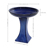Sunnydaze Ceramic Bird Bath for Outside - 16" H - UV- and Frost-Resistant - Pedestal Bird Bath - Blue Glazed Bowl - Blue Glaze Finish