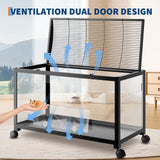 GarveeHome Large Hamster Cage, 3-Tier Gerbil Cages with Running Wheel, Water Bottle, Food Bowl, Ramps, Portable Hamster House with 7 in Deep Glass Bottom for Syrian, Hamster, Gerbils (Metal Black)