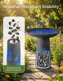 LITUDISO Ceramic Bird Bath for Outdoors – 21.5 Inch Heavy Duty, Diamond Blue Design for Garden & Patio Décor, Perfect for Bird Watching & Outdoor Spaces