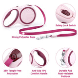 Segarty Dog Retractable Leash, 16ft Heavy Duty Walking Dog Leash for Medium Small Pet up to 44lb, Anti-Slip Handle 360°Tangle-Free Nylon Tape, 1-Handed 1 Button Lock and Release (Pink Wine)