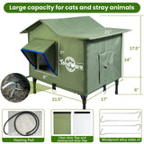 TENDWARE Outdoor Cat House Heated Cat House for Outside with Elevated Base Cat-Attracting Eave Design Feral Stray Shelter Weatherproof in Winter Garage Yard Porch Size M