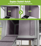 GUTINNEEN Duplex Rabbit Hutch Indoor with Chew-Proof Frame & 2 Leak-Proof Sliding Trays, Rain Cover, Wooden Guinea Pig Cages with Wheels - Grey