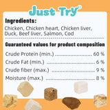 Just Try 16OZ Freeze-Dried Dog Treats Mixed Flavors for Dogs & Cats Raw Single Ingredient Chicken,Salmon, Beef Liver,Chicken Liver,Chicken Heart,Duck,Cod,High Protein Grain-Free Training Treats