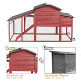 PetsCosset Chicken Coop Wooden Backyard Hen House - Indoor Outdoor for 2-3 Chickens, 2 Story Poultry Cage with Run, Chicken Nesting Box, Pull Out Trays and Anti-Slip Asphalt Ramp