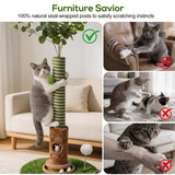 40'' Tall Cat Scratching Post Indoor for Large Cats, 3.5" Thick Natural Sisal Rope Cat Scratcher, Sturdy Indoor Cat Scratching Posts with Interactive Play Balls for Adult Cats Kittens
