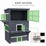 PawHut 3-Story Cat House Feral Cat Shelter, Outdoor Kitten Condo with Raised Floor, Asphalt Roof, Escape Doors, Jumping Platforms, Dark Gray
