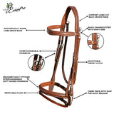 Exion Quick Change Snap English Bridle for Horses – Soft Lined Anatomical Jumping Bridle with Rubber Reins – Snap-On Crown & Cheekpiece – Wave Padded Browband & Raised Noseband – Horse Tack Set