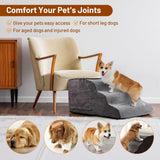 BUMUBI Large Dog Stairs – Extra Large Dog Steps for Bed, Couch & Car, 6-Step Pet Steps for Puppies & Senior Dogs, Pet Stairs with Washable Cover, Side Pockets, Non-Slip Bottom, 43.3" L x 19.7" W Grey
